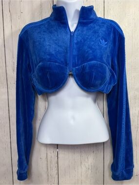 Adidas Originals x Jeremy Scott Blue Velour Cropped Track Jacket Zip Top Size L